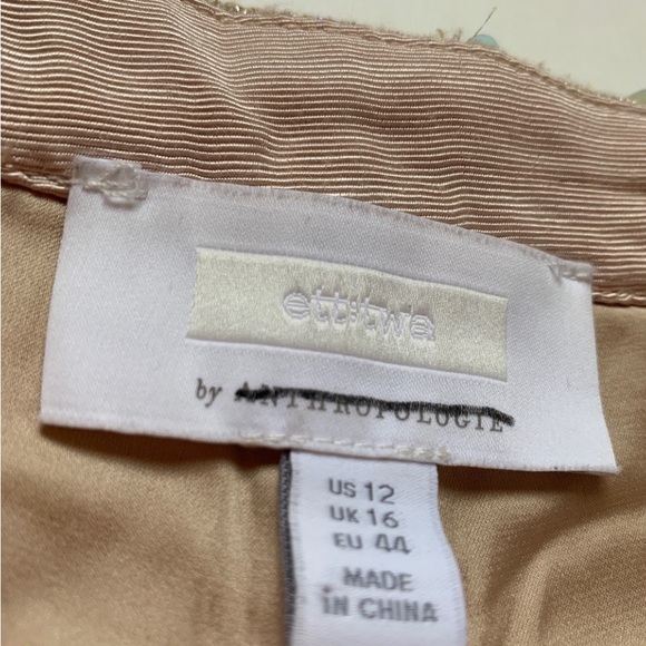 ANTHROPOLOGIE ETT TWA SHOW STOPPER size 12 light tan wide leg cropped w/ sequins - Picture 6 of 8